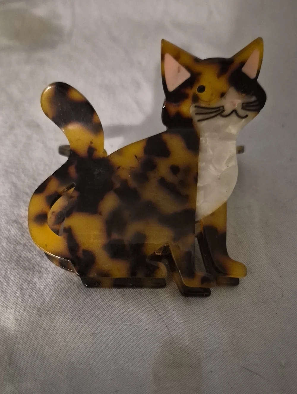 Pink Linen Tortoiseshell Cat Claw Hair Clip Acetate Stay Paws-sitive NWT